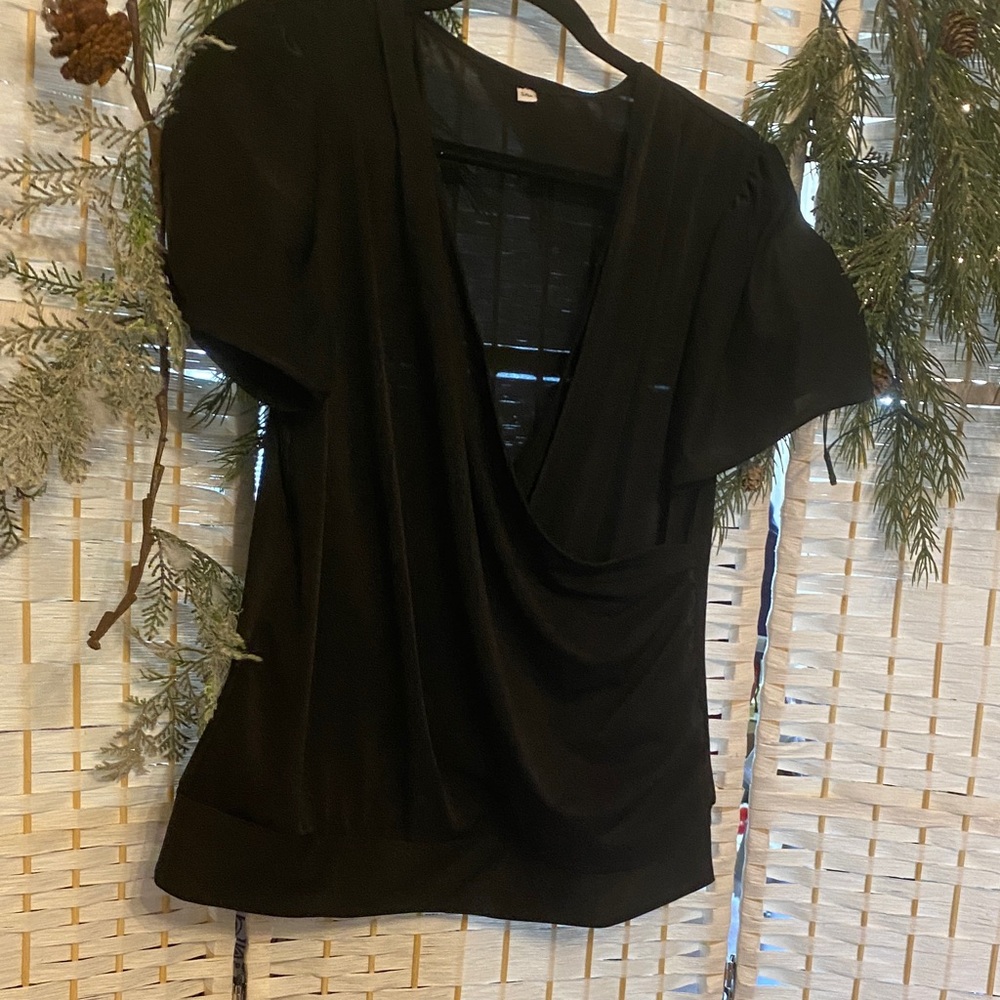 Black Draped V-Neck Women’s Top